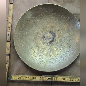 Vintage Engraved Brass Decorative Plate: Dragons